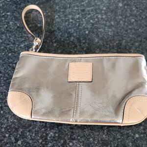 Coach Metallic Silver Wristlet with Beige Trim